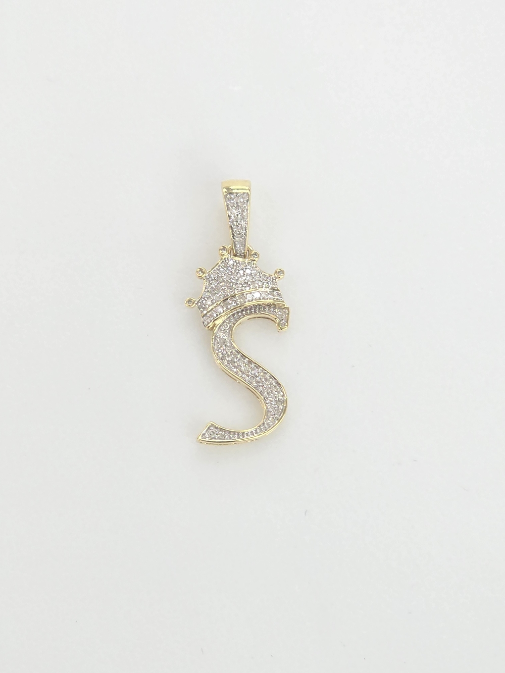 Real Diamond 10kt Gold Crown Style Initial S Pendant
